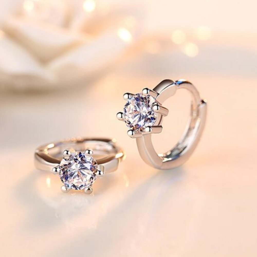 NEW 925 Sterling Silver Diamond Hoop Earrings - Picture 1 of 9